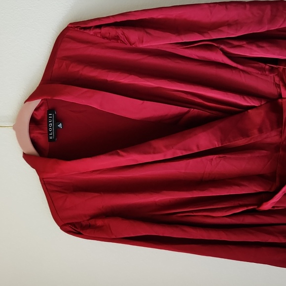 ELOQUII Satin Bishop Sleeve Wrap Dress Sz 16 Pearl Buttons on Sleeves Ruffle Hem - Picture 3 of 10